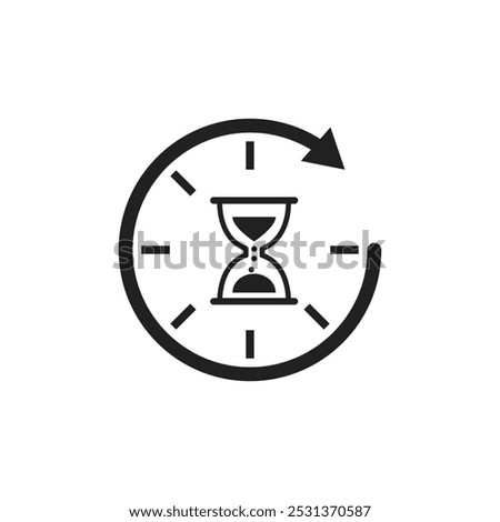 Hourglass icon with clock symbol Sand glass time concept vector illustration isolated on white background