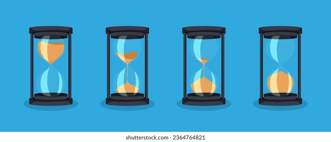 Hourglass icon collection in a flat design. Set of countdown hourglass icons