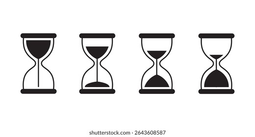 Hourglass icon collection. Sand timer symbol, Reloading hourglass vector icon. Hourglass stopwatch