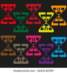 Hourglass icon design. Four time shapes. Colored sand symbol. Vector flat elements.