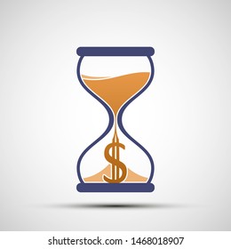 Hourglass Icon With A Dollar Currency Sign And Pouring Sand. Vector Logo