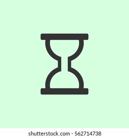 Hourglass icon flat. Grey vector symbol on green background