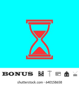 Hourglass icon flat. Red pictogram on blue background. Vector illustration symbol and bonus buttons Music center, corkscrew, credit card, house, drum