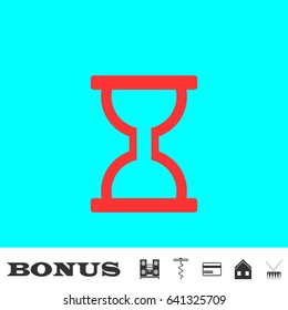 Hourglass icon flat. Red pictogram on blue background. Vector illustration symbol and bonus buttons Music center, corkscrew, credit card, house, drum