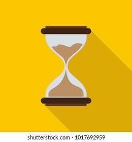 Hourglass icon in flat style with long shadow, isolated vector illustration on yellow transparent background