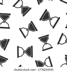 Hourglass icon in flat style. Sandglass vector illustration on white isolated background. Clock seamless pattern business concept.
