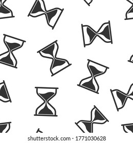 Hourglass icon in flat style. Sandglass vector illustration on white isolated background. Clock seamless pattern business concept.