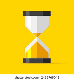 Hourglass icon in flat style. Sandglass timer on yellow background. Vector design element for you bussines projects