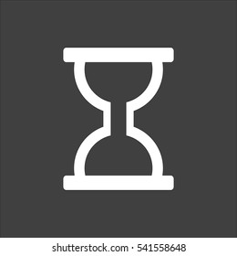 Hourglass icon flat. Vector white illustration isolated on black background. Flat symbol