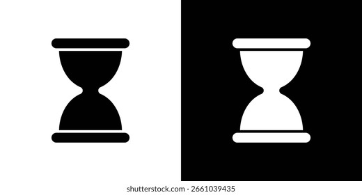 Icono de reloj de arena en versión plana sobre fondo blanco y negro