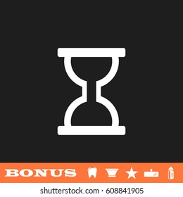 Hourglass icon flat. White pictogram on black background. Vector illustration symbol and bonus button tooth, vase, star, mirror, bottle