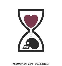 Hourglass icon with heart flowing into the skull