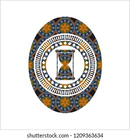 hourglass icon inside arabesque style badge. arabic decoration.
