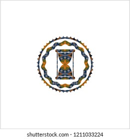 hourglass icon inside arabic emblem. Arabesque decoration.