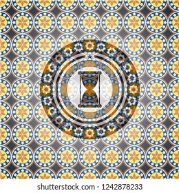 hourglass icon inside arabic emblem. Arabesque decoration.