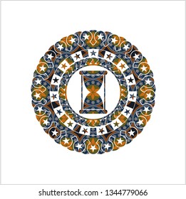 hourglass icon inside arabic emblem. Arabesque decoration.