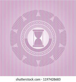 hourglass icon inside badge with pink background