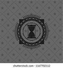 hourglass icon inside black emblem. Vintage.
