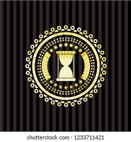 hourglass icon inside golden emblem or badge