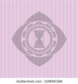 hourglass icon inside pink emblem. Vintage.