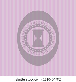 hourglass icon inside pink emblem. Retro