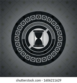 hourglass icon inside realistic dark emblem