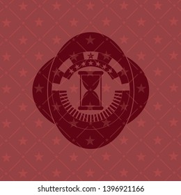 hourglass icon inside realistic red emblem