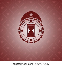 hourglass icon inside red emblem. Retro