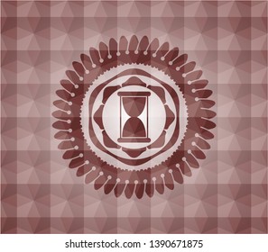 hourglass icon inside red geometric pattern emblem. Seamless.