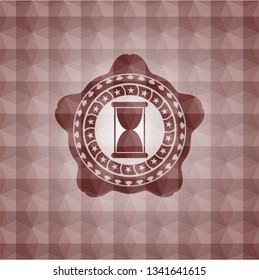 hourglass icon inside red polygonal badge. Seamless.