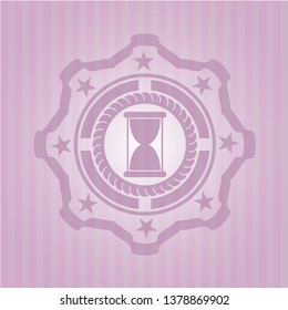 hourglass icon inside retro pink emblem
