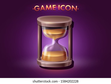 hourglass icon isolated on dark background. Simple and elegant sand-glass timer. Sand clock icon game illustration.