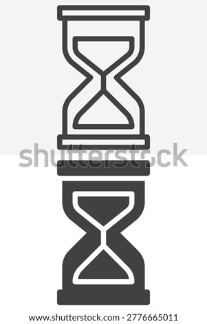 Hourglass icon in line outline and solid icon versions, showing sand timer shape. Editable stroke vector sign, symbol for time, deadline, waiting, UI design.