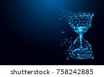 Hourglass icon from lines and triangles, point connecting network on blue background. Illustration vector