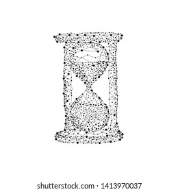 Hourglass icon from lines and triangles, point connecting network in low poly style consisting of points, lines, and shapes in the form of planets, stars and the universe