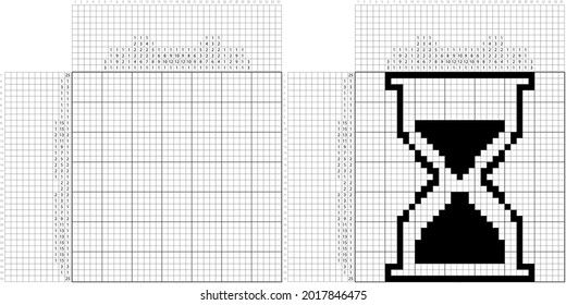 Hourglass Icon Nonogram Pixel Art, Logic Puzzle Game Griddlers, Pic-A-Pix, Picture Paint By Numbers, Picross, Hour Glass Icon, Sand Glass Icon Vector Art Illustration