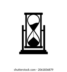 El icono del reloj de arena en el estrado es negro sobre un fondo blanco. Imagen vectorial.