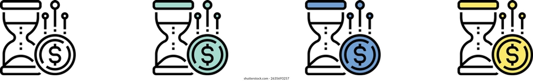 hourglass icon. Outline, Green, Blue and Yellow Style Design Isolated On White Background