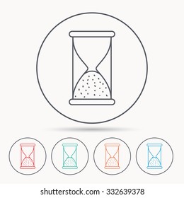 Hourglass icon. Sand end time sign. Hour ends symbol. Linear circle icons.