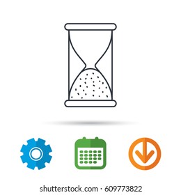 Hourglass icon. Sand end time sign. Hour ends symbol. Calendar, cogwheel and download arrow signs. Colored flat web icons. Vector