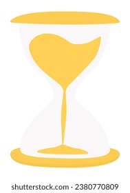 Icono de vidrio de color con arena corriendo dentro. Iconos de reloj, vector de símbolo de icono de tiempo. Horario dorado. Cristal de arena con arena dentro para medir el tiempo. Símbolo amarillo. Icono de temporizador, concepto de ejecución de tiempo. Vector