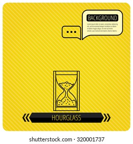 Hourglass icon. Sand time sign. Chat speech bubbles. Orange line background. Vector