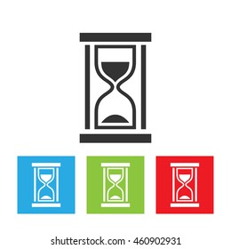 Hourglass icon. Sand timer symbol logo isolated on white background. Flat vector illustration.