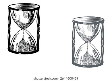 Hourglass icon. Sand watch, sandglass timer, sandglass, sand glyph sign.Doodle hourglass.Vector hand-drawn sandglass.Timer icon illustration isolated vector sign symbol element on black, gray and whit