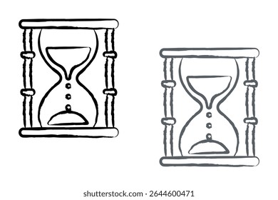 Hourglass icon. Sand watch, sandglass timer, sandglass, sand glyph sign.Doodle hourglass.Vector hand-drawn sandglass.Timer icon illustration isolated vector sign symbol element on black, gray and whit