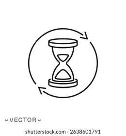 hourglass icon, sand watch thin line symbol isolated on white background, editable stroke eps 10 vector illustration