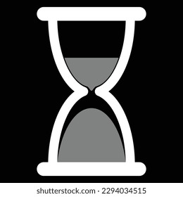 Hourglass icon, sandglass, sand timer, clock, watch, flat style white color waiting vector symbol. Loading sign or buffering object design for web, app, mobile, UI, label, logo isolated on dark.