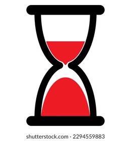 Hourglass icon, sandglass, sand timer, clock, watch, flat style black color waiting vector symbol. Loading sign or buffering object design for web, app, mobile, UI, label, logo isolated on white.