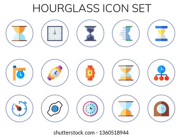 hourglass icon set. 15 flat hourglass icons.  Collection Of - sand clock, clock, wristwatch, time, timer