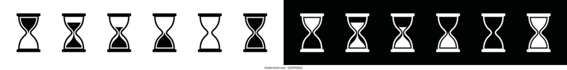Juego de iconos de vidrio de color. Símbolo de señal de reloj de arena. Ilustración vectorial del temporizador de cronómetro de vidrio horario. Recargar el vector de icono del temporizador de vidrio horario.